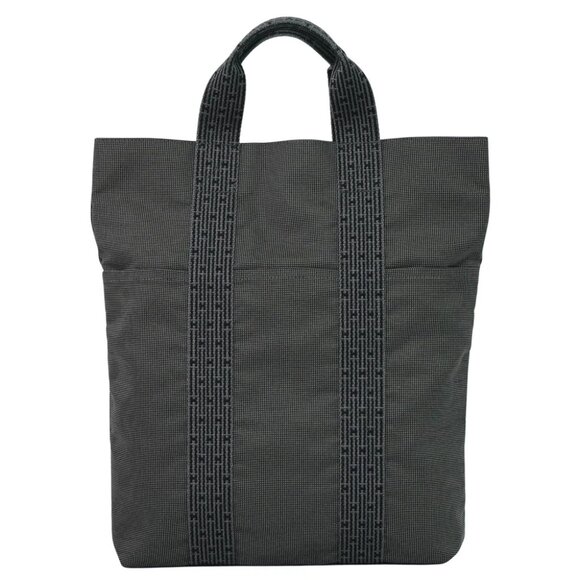 HERMES Her Line Cabas Canvas Tote Handbag Gray Silver